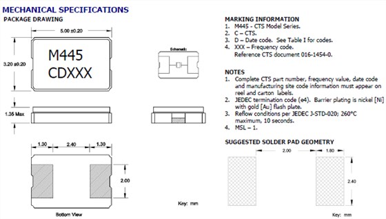 陶瓷材料封裝諧振器,5032二腳進口晶振,445晶振