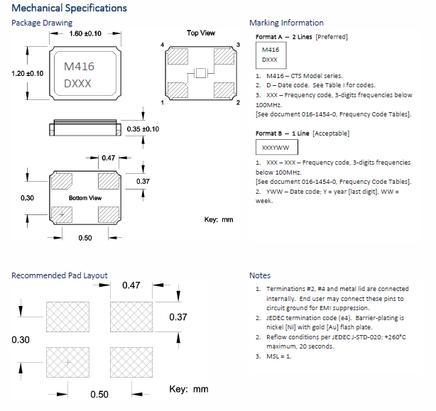 歐美進(jìn)口石英晶振,貼片型晶體諧振器,416晶振,416F26022CKR晶振