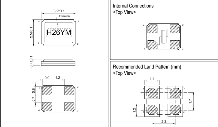 金屬四腳焊盤晶振,耐沖擊性3225晶體,HSX321SK晶振