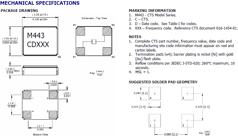 4腳無源陶瓷面晶振,443晶振,CB3LV-3C-1M8433晶振5