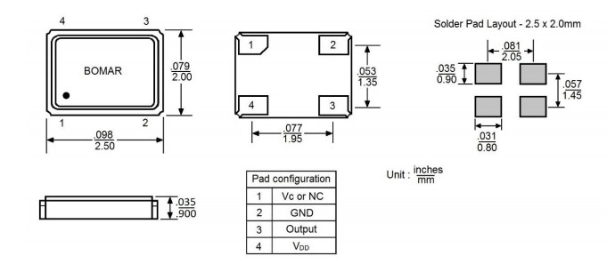 Bomar晶振,B1701-DEAS3R-20.000000晶振,溫補(bǔ)晶體振蕩器