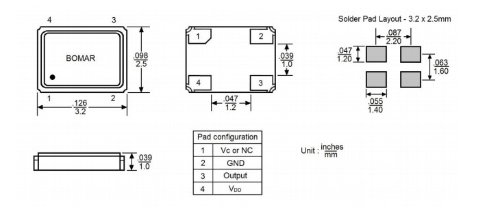 Bomar晶振,B1701-AEBS3-20.000000晶振,3225mm溫補(bǔ)晶振