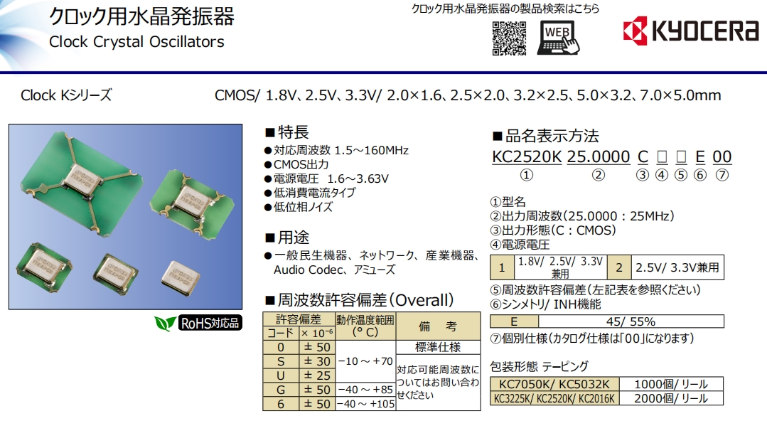 KC2016K，KC3225K,KC5032K,KC7050K 1