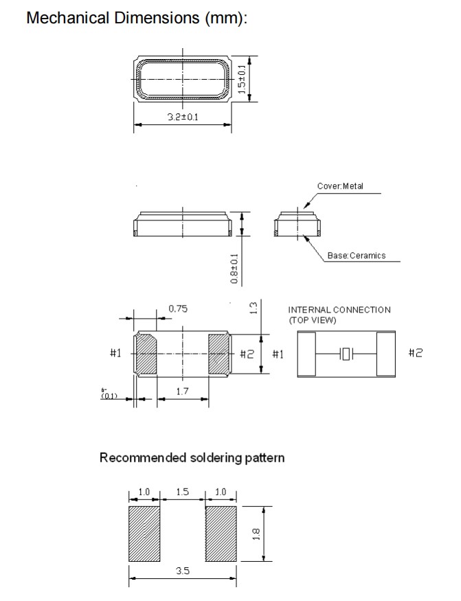 32.768KHz/TZ1166B/3215mm/TST時鐘晶振/兩腳貼片晶振