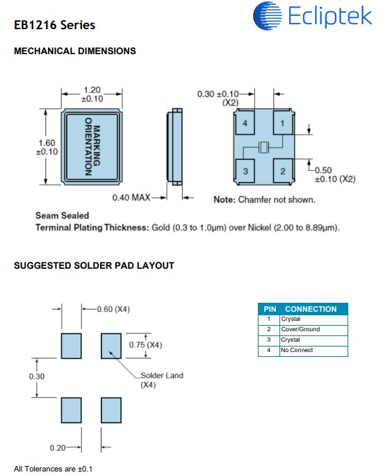 EB1216JA10-24.000M TR,Ecliptek超小型晶振,1612mm,智能手機(jī)晶振